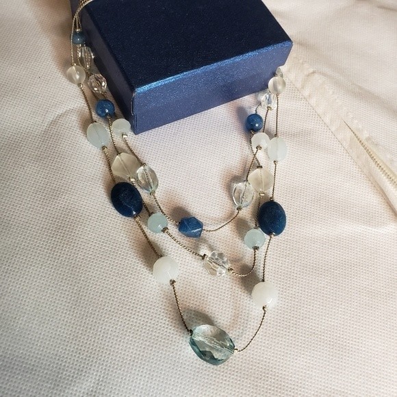3 Tiered Floating Silver Blue Necklace - Picture 1 of 5